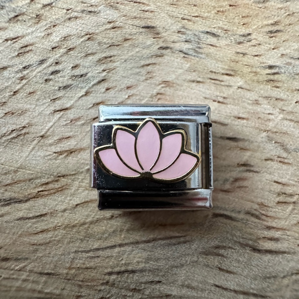 Pink Lotus Flower Charm – Italian Link Stainless Steel